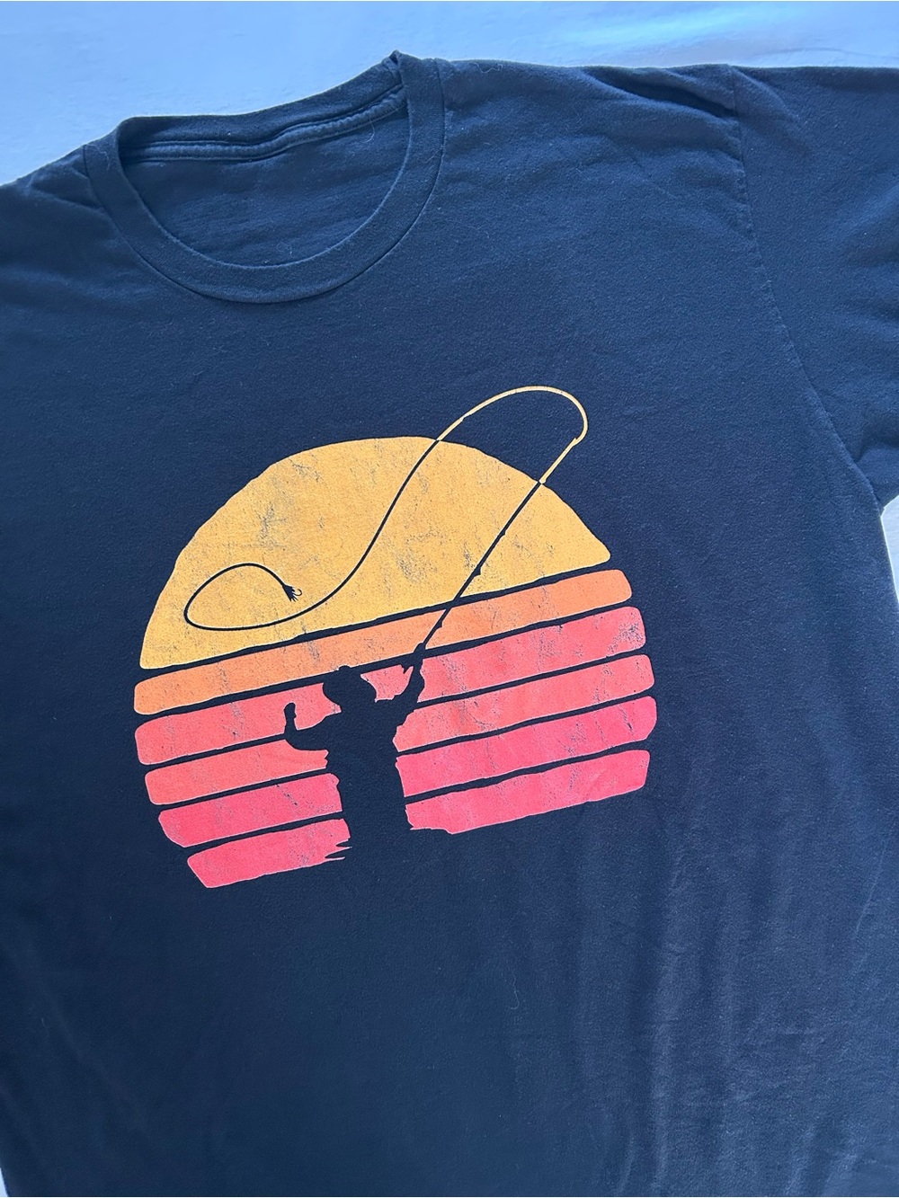 Retro Fly Fishing Graphic Tee XL Sunset Outdoors Fisherman Shirt